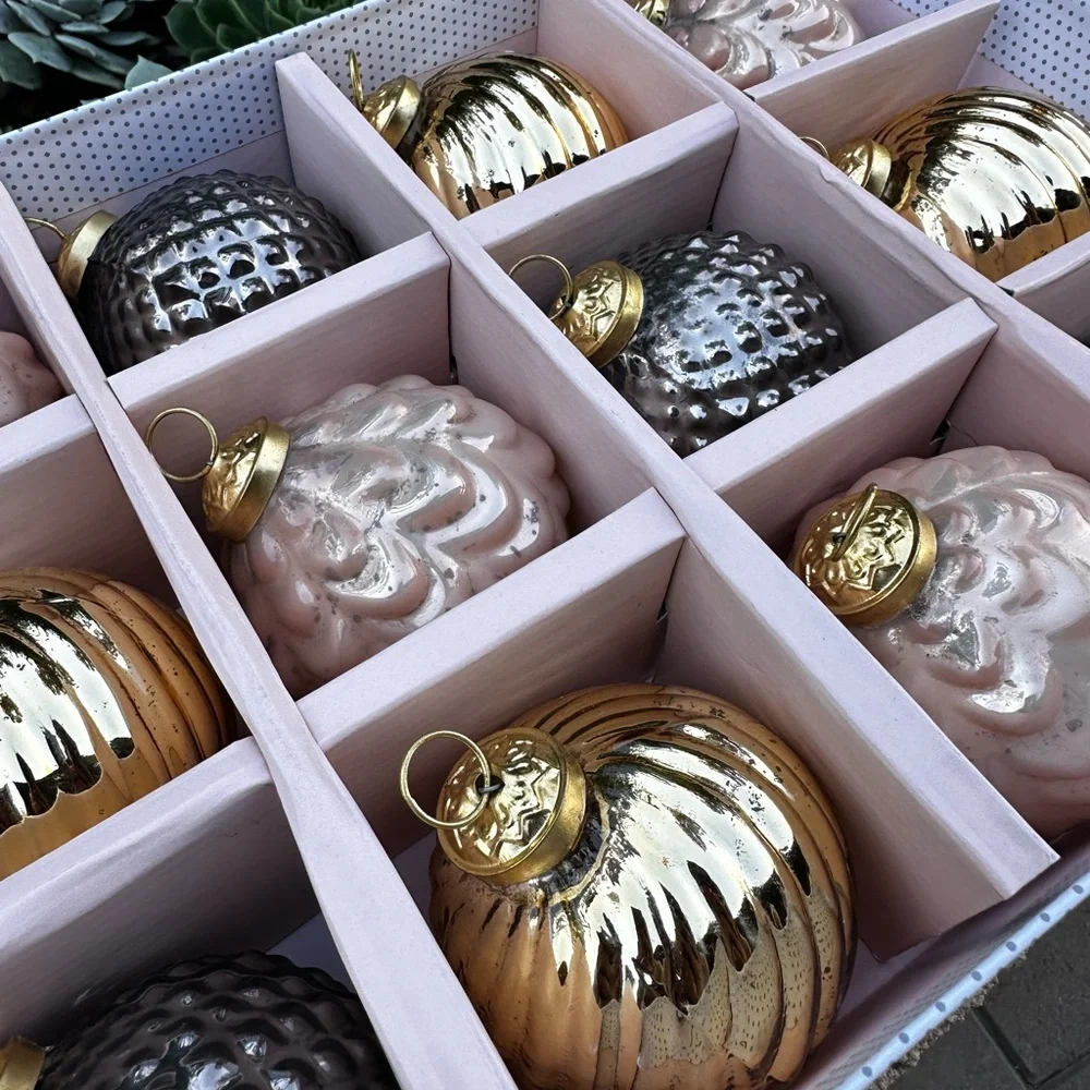 Cupcakes and Cashmere 12 ornaments shabby chic glam pearl Christmas pinkmas
